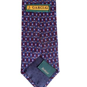 J. Garcia Silk Necktie‎ Geometric Pattern Burgundy Blue Mens Tie Birdland USA